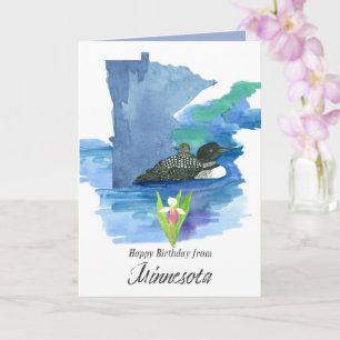 Tarjeta Feliz Cumpleaños Minnesota Loon Bird Lady Slipper