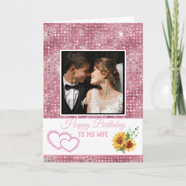Tarjeta Feliz Cumpleaños Moderno con Brillo Rosa para Mi E (Anverso)