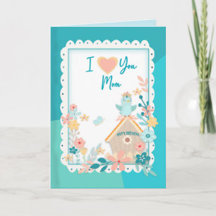 Tarjeta Feliz cumpleaños, MOM, aves acuáticas y flores