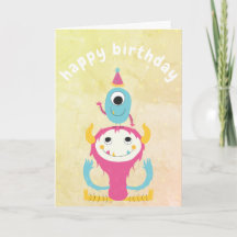 Feliz cumpleaños monstruos color rosa azul