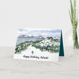 Tarjeta Feliz Cumpleaños Montaña Esquí Invierno Nieve
