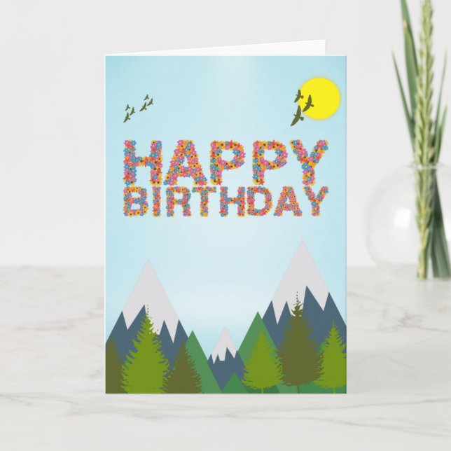 Tarjeta Feliz cumpleaños - Montañas (Anverso)