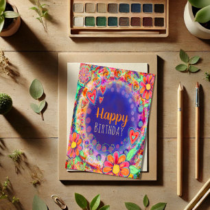 Tarjeta Feliz cumpleaños Morado Floral Alegre Girly
