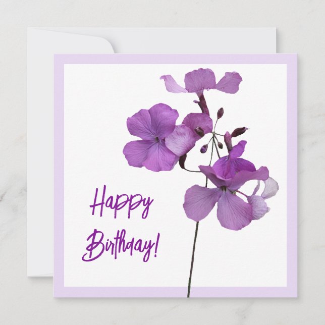 Tarjeta Feliz cumpleaños morado floral trendy lindo niñita (Anverso)