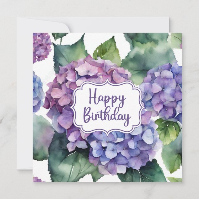 Tarjeta Feliz cumpleaños Morado Hydrangea Flowers (Anverso)