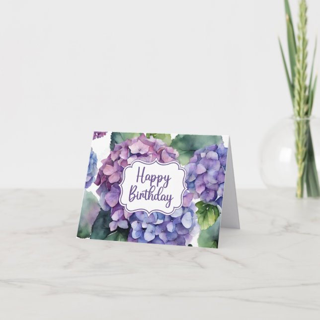 Tarjeta Feliz cumpleaños Morado Hydrangea Flowers (Anverso)