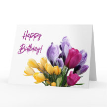 Feliz cumpleaños morado tulipán rosa amarillo páli