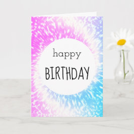 Tarjeta Feliz cumpleaños morado y azul de tinte hippie