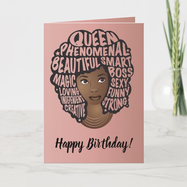 Tarjeta Feliz cumpleaños, Motivadoras mujeres negras, rosa (Anverso)