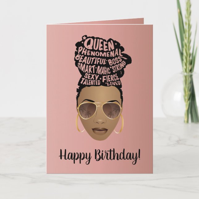 Tarjeta Feliz cumpleaños, Motivadoras mujeres negras, rosa (Anverso)