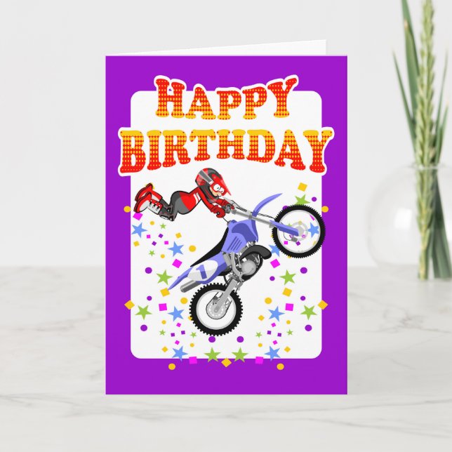 Tarjeta Feliz cumpleaños, motocross (Anverso)