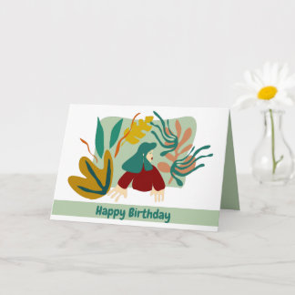 Tarjeta Feliz cumpleaños mujer con hojas matisse.