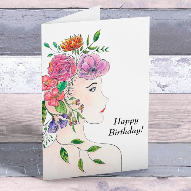 Tarjeta Feliz cumpleaños mujer con Ilustracion de flores (Subido por el creador)