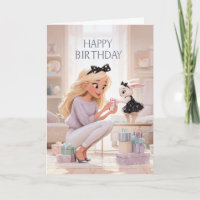 Feliz Cumpleaños Mujer Elegante y Regalo de Conejo