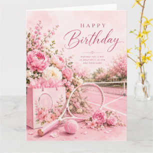 Tarjeta Feliz Cumpleaños Mujer Jugadora Tema Tenis Rosa