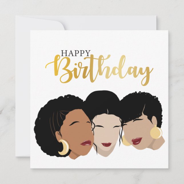 Tarjeta ¡Feliz cumpleaños! Mujeres negras, hermanas amigas (Anverso)