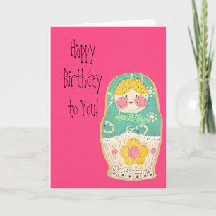 Tarjeta Feliz cumpleaños, muñeca rusa de nidificación -