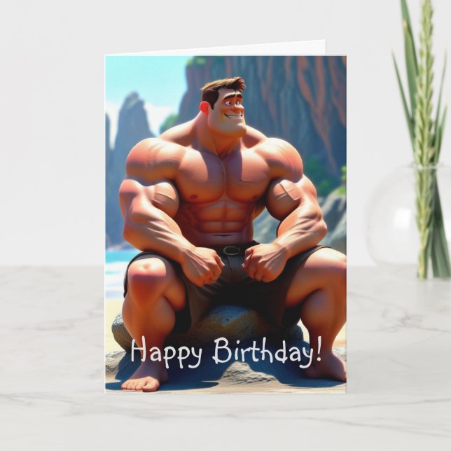 Tarjeta Feliz cumpleaños Muscleman (Anverso)