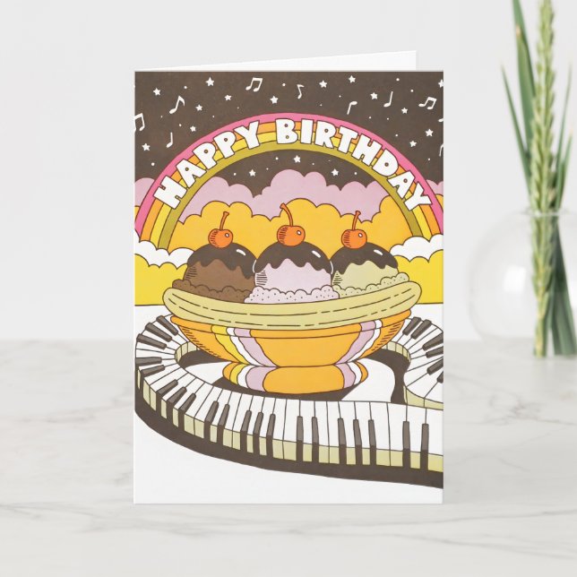 Tarjeta Feliz Cumpleaños Musical Banana Split Letterpress (Anverso)