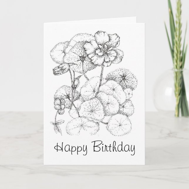 Tarjeta Feliz cumpleaños Nasturtium Flower Drawing Art (Anverso)