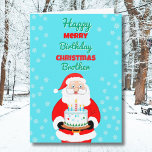 Tarjeta Feliz cumpleaños Navidades Santa Brother<br><div class="desc">¡Celebra el cumpleaños de los Navidades de tu hermano con una tarjeta que brilla de alegría! Santa Claus lleva una tarta de cumpleaños festiva, reuniendo la magia de los Navidades y la felicidad de su día especial. Una manera alegre de mostrarle a su nieta lo amada que es durante esta...</div>