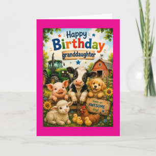 Tarjeta Feliz Cumpleaños Nieta Animales de Granja (Rosa)