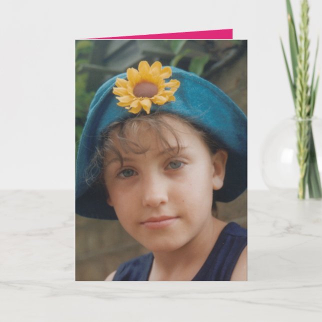 Tarjeta Feliz cumpleaños, nieta, foto rosa y morada (Anverso)