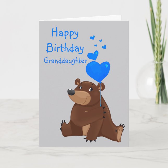 Tarjeta Feliz Cumpleaños Nieta Globo Oso (Anverso)