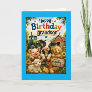 Tarjeta Feliz Cumpleaños Nieto Animales de Granja 