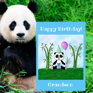 Tarjeta Feliz Cumpleaños Nieto Panda Fiesta