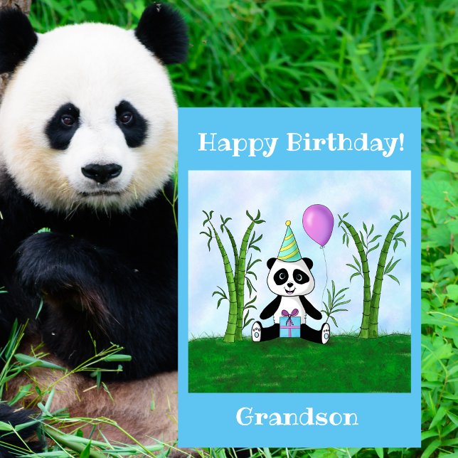 Tarjeta Feliz Cumpleaños Nieto Panda Fiesta (Make your grandchild's day unforgettable with this whimsical, personalized birthday card!)