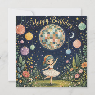 Tarjeta Feliz Cumpleaños Niña de la Bola de Discoteca Capr