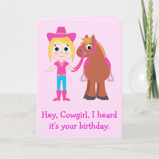 Tarjeta Feliz cumpleaños, niña de vaca (Anverso)