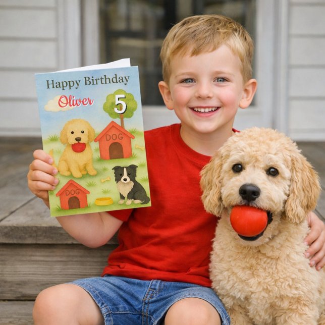 Tarjeta Feliz Cumpleaños Niño de 5 Años / Saludo de Perrit (Subido por el creador)