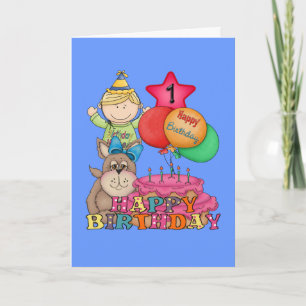 Tarjeta Feliz cumpleaños, niño de globos de 1 año