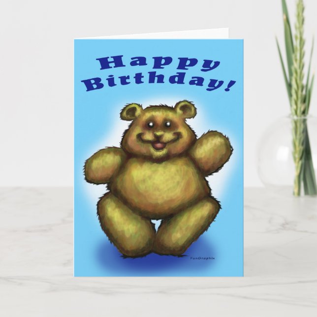 Tarjeta Feliz cumpleaños, niño oso (Anverso)