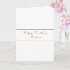 Tarjeta Feliz Cumpleaños Nombre en Guión Blanco Oro