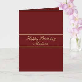 Tarjeta Feliz Cumpleaños Nombre en Guión Burgundy Gold