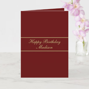 Tarjeta Feliz Cumpleaños Nombre en Guión Burgundy Gold