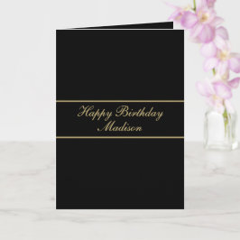 Tarjeta Feliz Cumpleaños Nombre en Guión Negro Oro