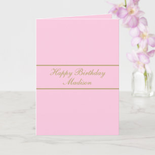 Tarjeta Feliz Cumpleaños Nombre en Guión Rosa Polvo Oro