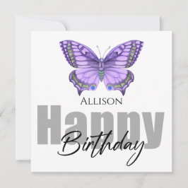 Tarjeta Feliz cumpleaños nombre personalizado de mariposa 
