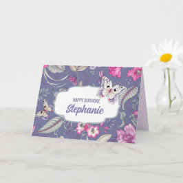 Tarjeta Feliz cumpleaños. Nombre personalizado | Flores y 