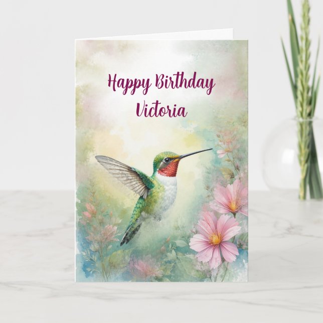 Tarjeta Feliz cumpleaños nombre personalizado Hummingbird  (Anverso)