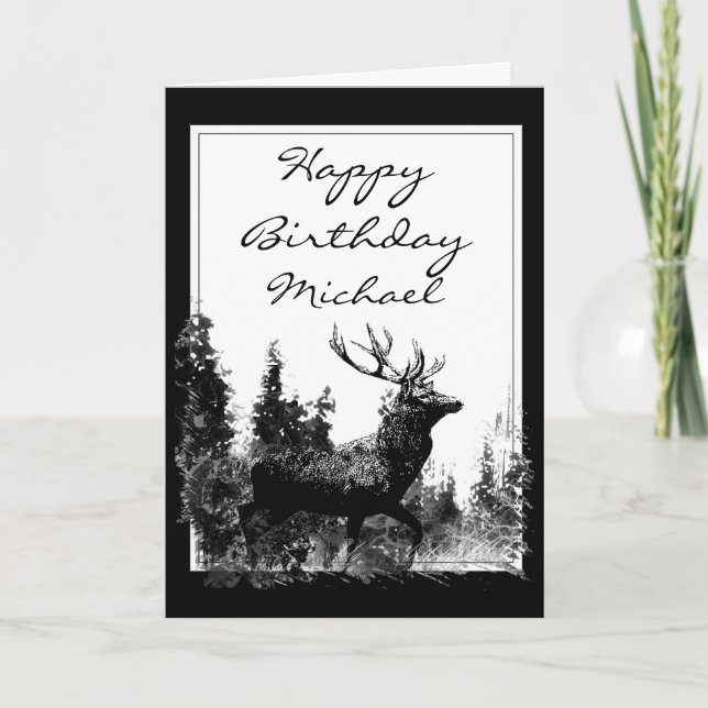 Tarjeta Feliz cumpleaños nombre personalizado vintage Stag (Anverso)
