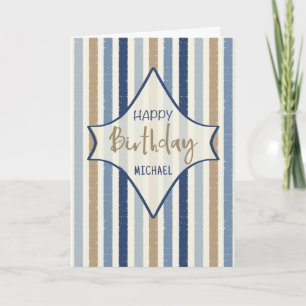 Tarjeta Feliz Cumpleaños Nombre PersonalizadoRayas Azules