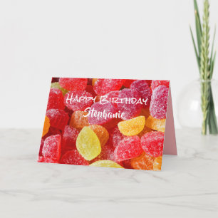 Tarjeta Feliz cumpleaños, nombre, saludo Red Jelly Candy