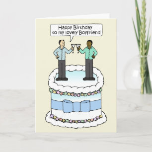 Tarjeta Feliz cumpleaños, novio, pareja interracial mascul