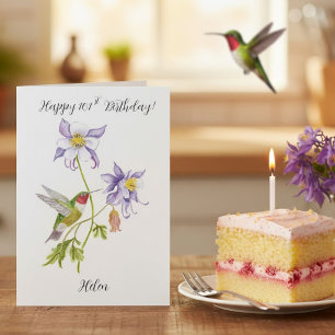 Tarjeta Feliz cumpleaños número 101 Columbine con Hummingb