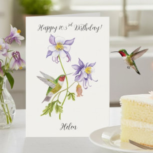 Tarjeta Feliz cumpleaños número 103 Columbine con Hummingb